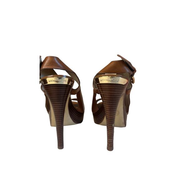 Michael Kors- Leather Carina Sling Back Peep Toe pump in "Luggage"-Size 8M - Picture 4 of 8